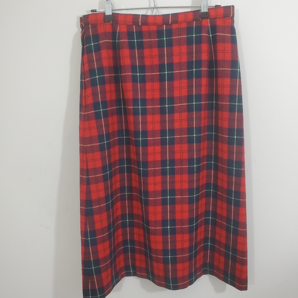 Vintage Pendleton Wool Red Blue Tartan Plaid Midi Skirt A-Line Size 12 Preppy - Picture 7 of 9